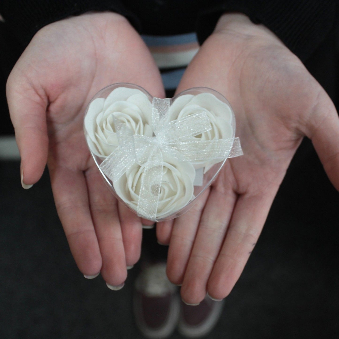 White Heart Box – Set of 3 Soap Flower Gifts for Loving Moments