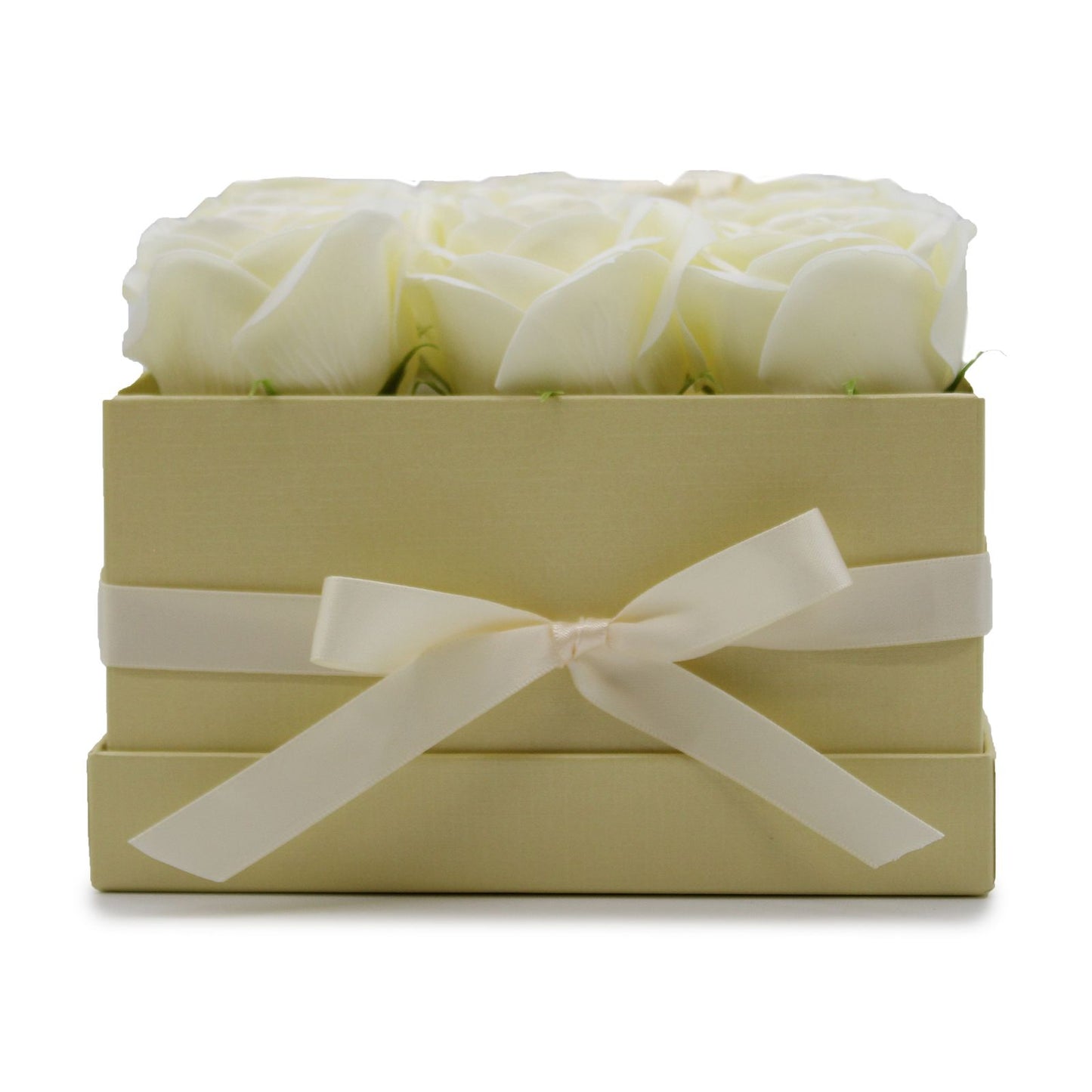 Soap Flower Gift Bouquet – 9 Cream Roses Elegant Anniversary Gift (Square Box)
