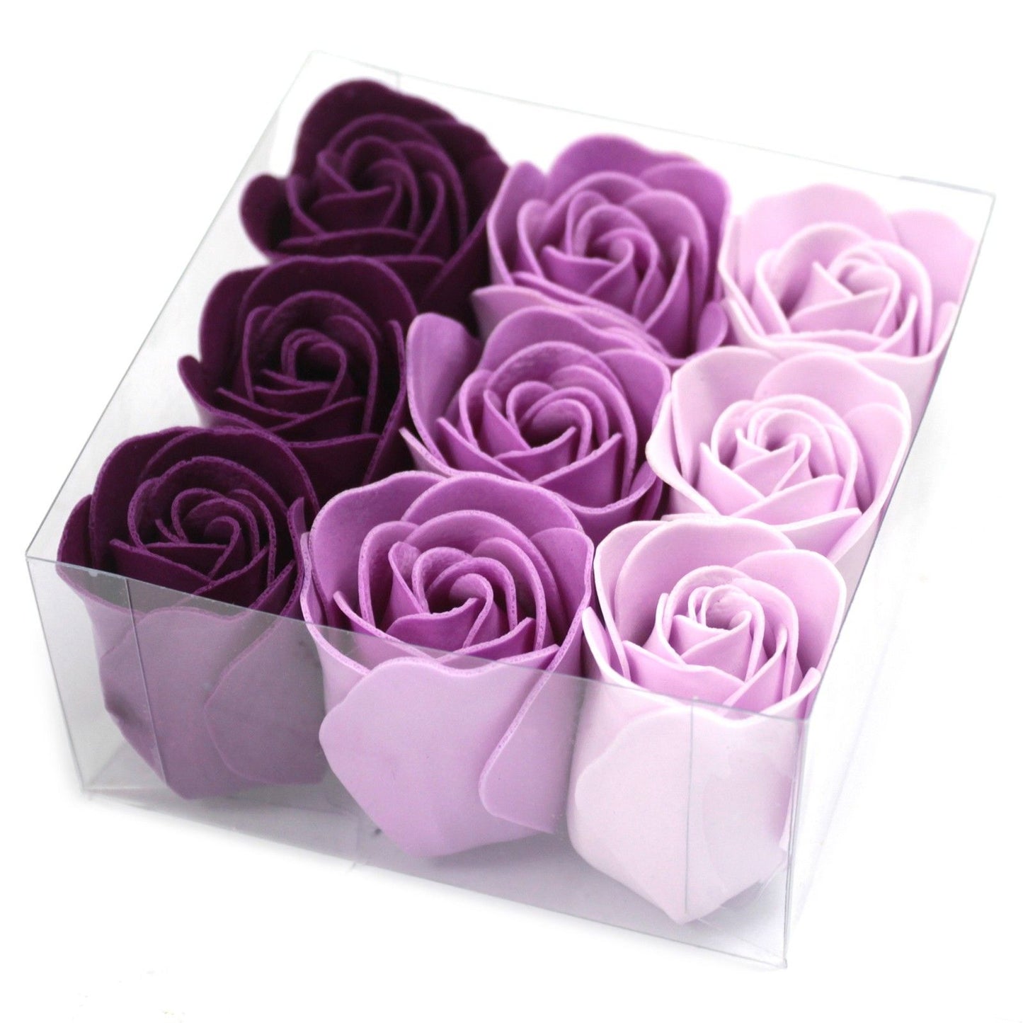 Gift Box of 9 Lavender Rose Soap Flowers – Soothing & Romantic