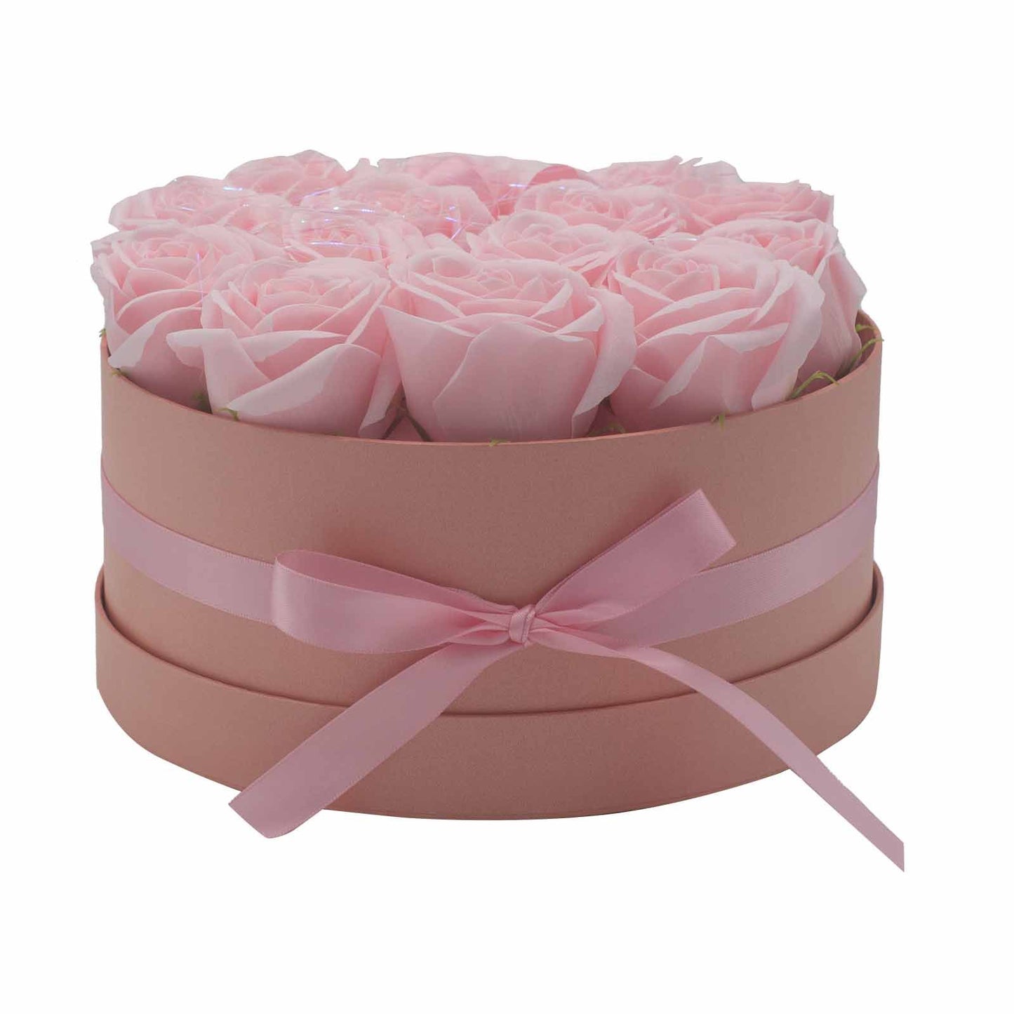 Soap Flower Gift Bouquet – 14 Pink Roses Luxury Valentine Gift (Round Box)
