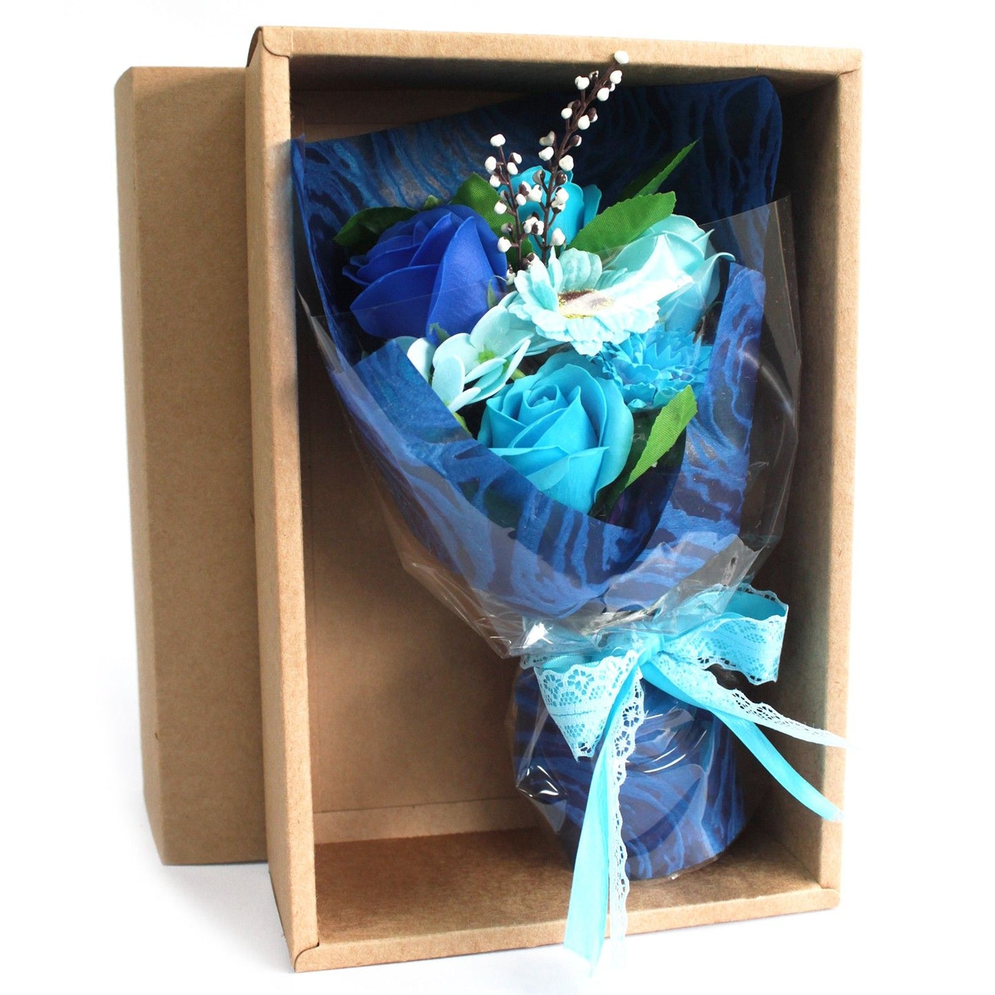 Blue Soap Flower Bouquet in Gift Box – For Him, Her, or Just Because
