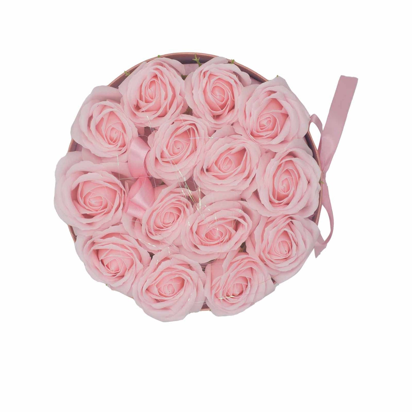 Soap Flower Gift Bouquet – 14 Pink Roses Luxury Valentine Gift (Round Box)