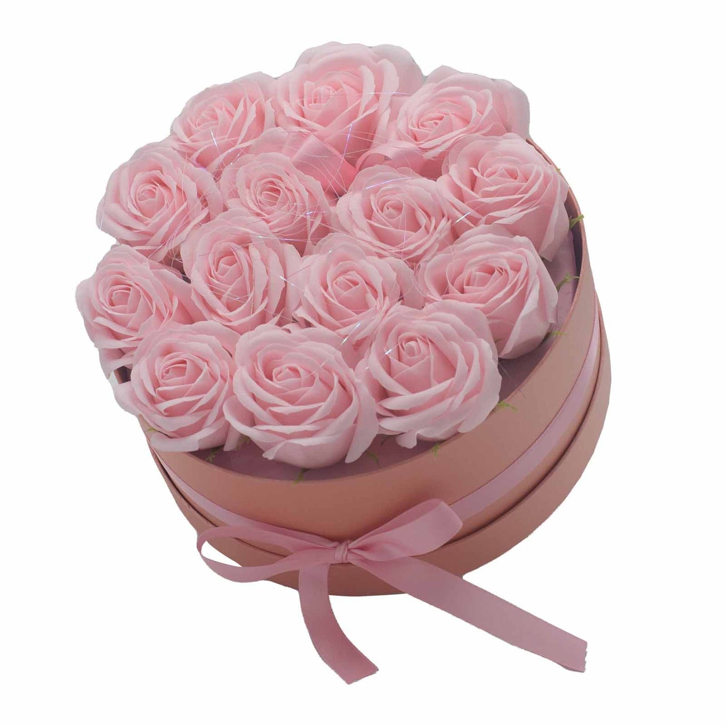 Soap Flower Gift Bouquet – 14 Pink Roses Luxury Valentine Gift (Round Box)