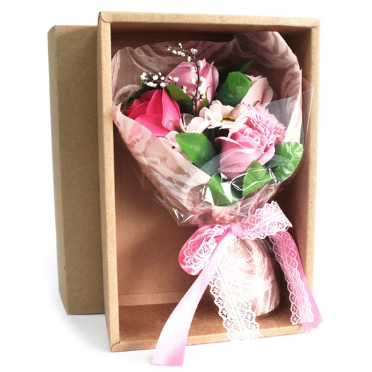 Boxed Hand Soap Flower Bouquet – Pink Roses Special Edition Valentine Gift