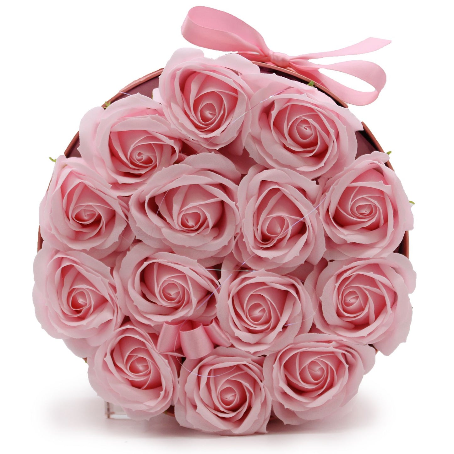 Soap Flower Gift Bouquet – 14 Pink Roses Luxury Valentine Gift (Round Box)