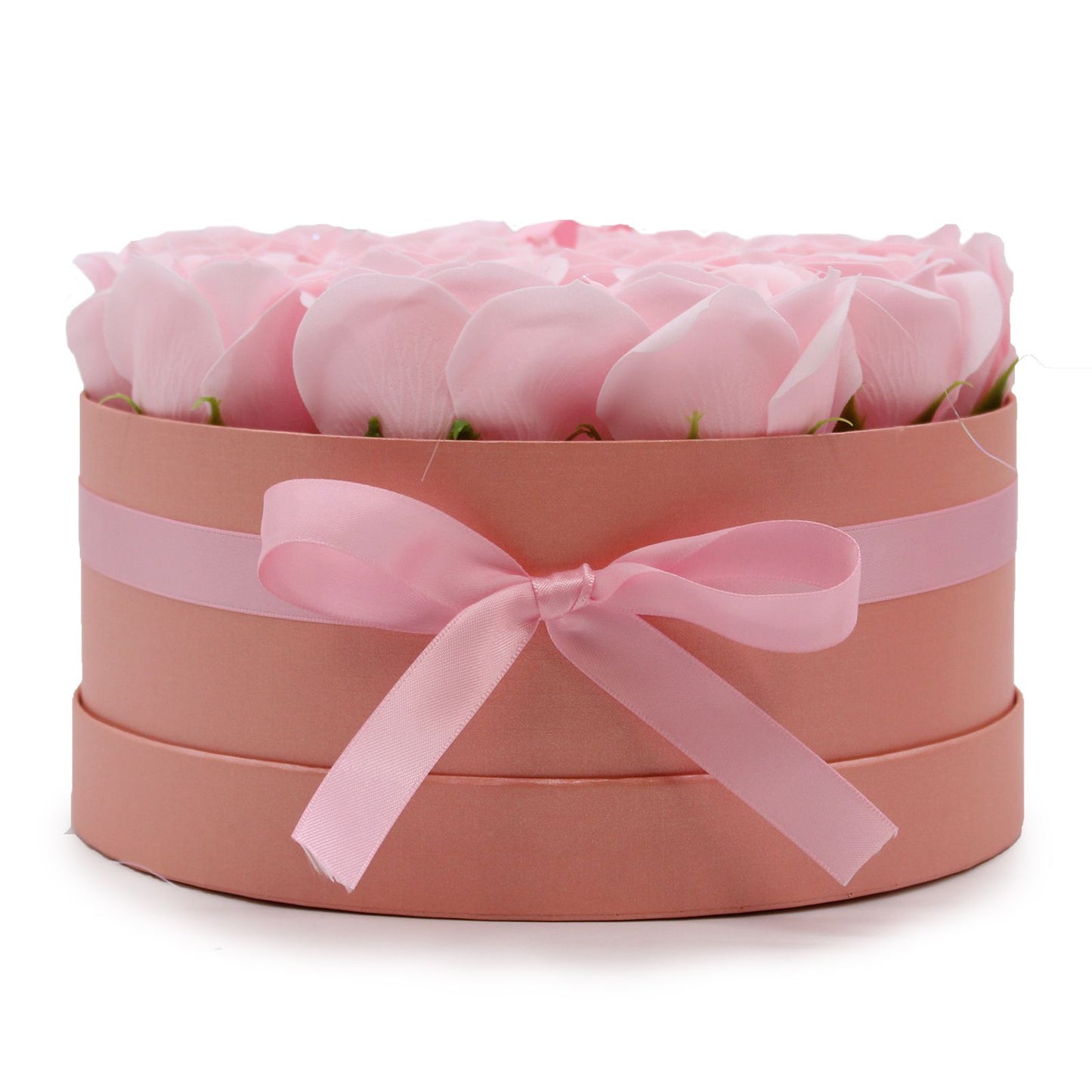 Soap Flower Gift Bouquet – 14 Pink Roses Luxury Valentine Gift (Round Box)