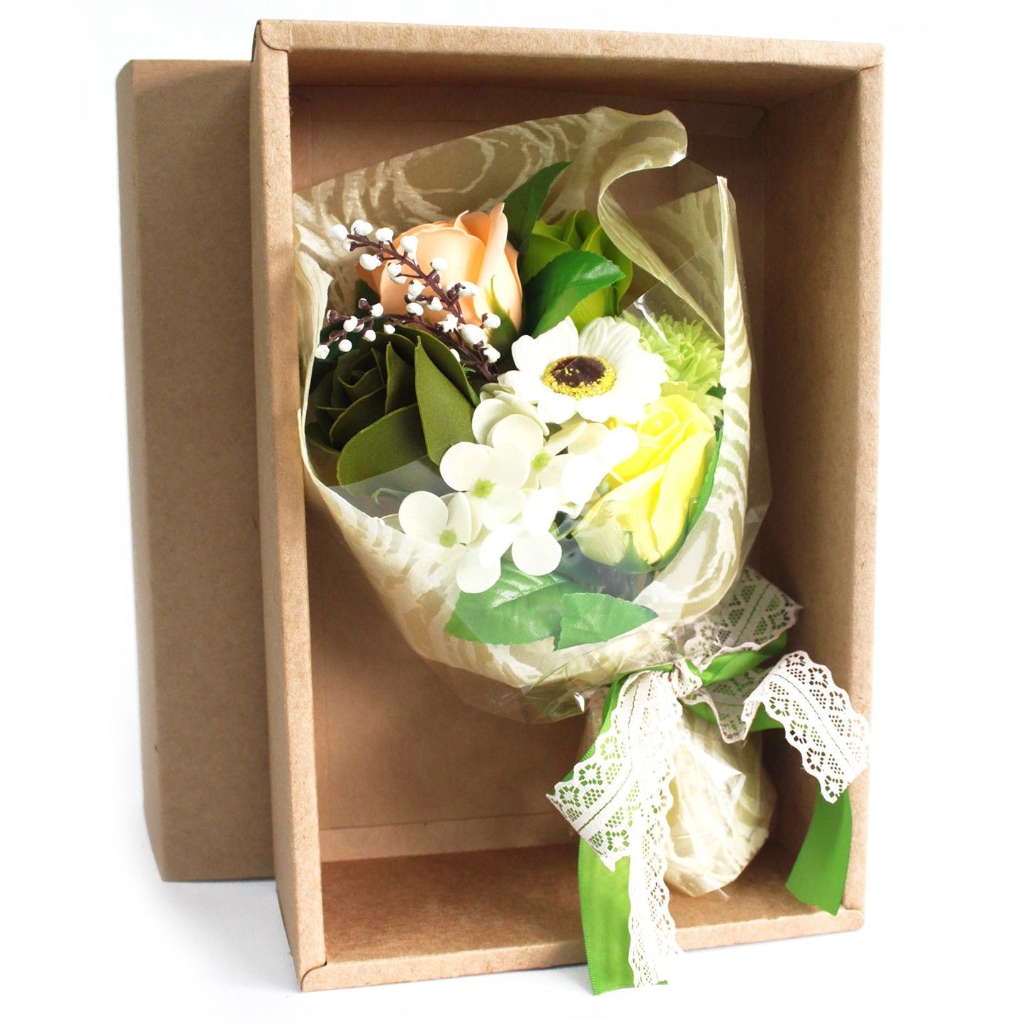 Boxed Hand Soap Flower Bouquet – Green Roses Romantic Gift