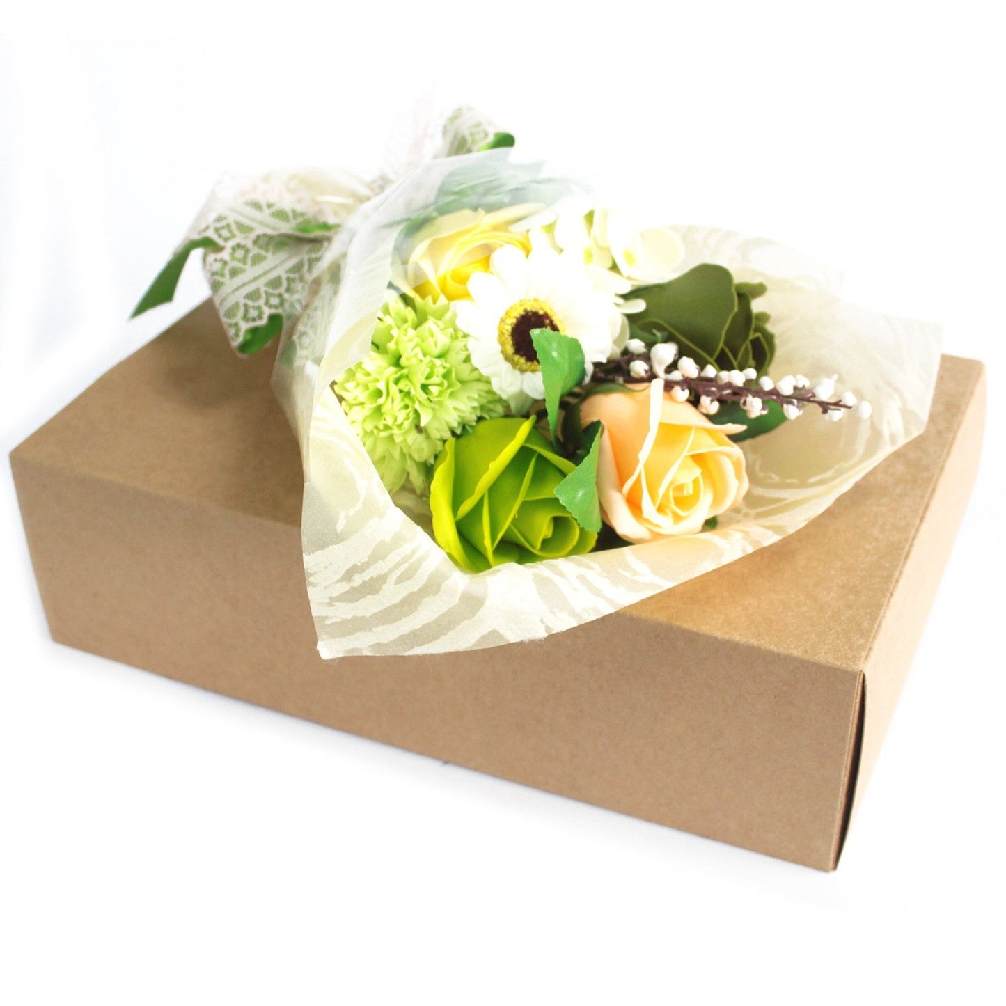 Boxed Hand Soap Flower Bouquet – Green Roses Romantic Gift