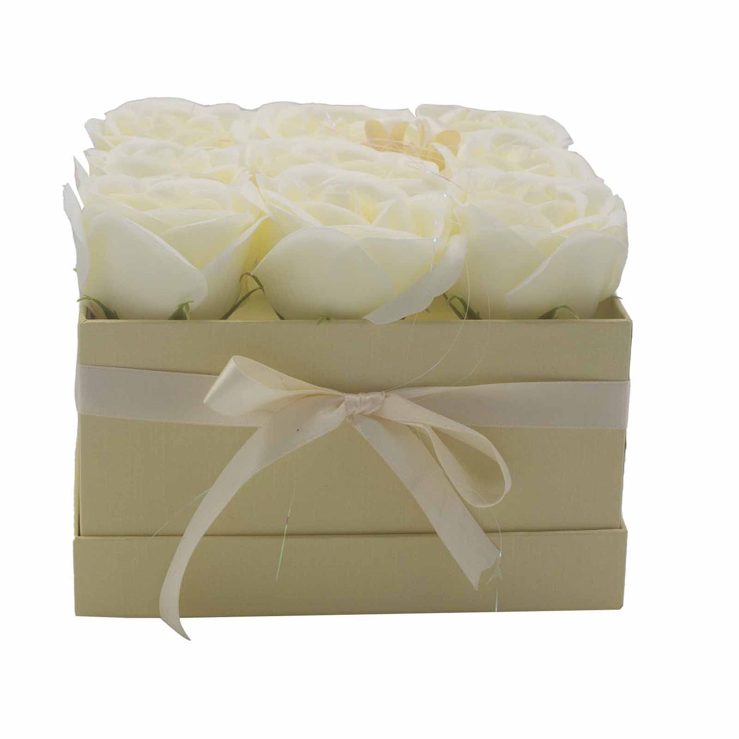 Soap Flower Gift Bouquet – 9 Cream Roses Elegant Anniversary Gift (Square Box)