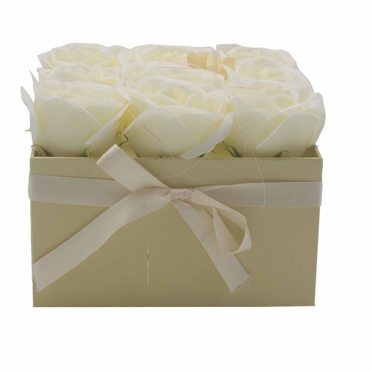Soap Flower Gift Bouquet – 9 Cream Roses Elegant Anniversary Gift (Square Box)