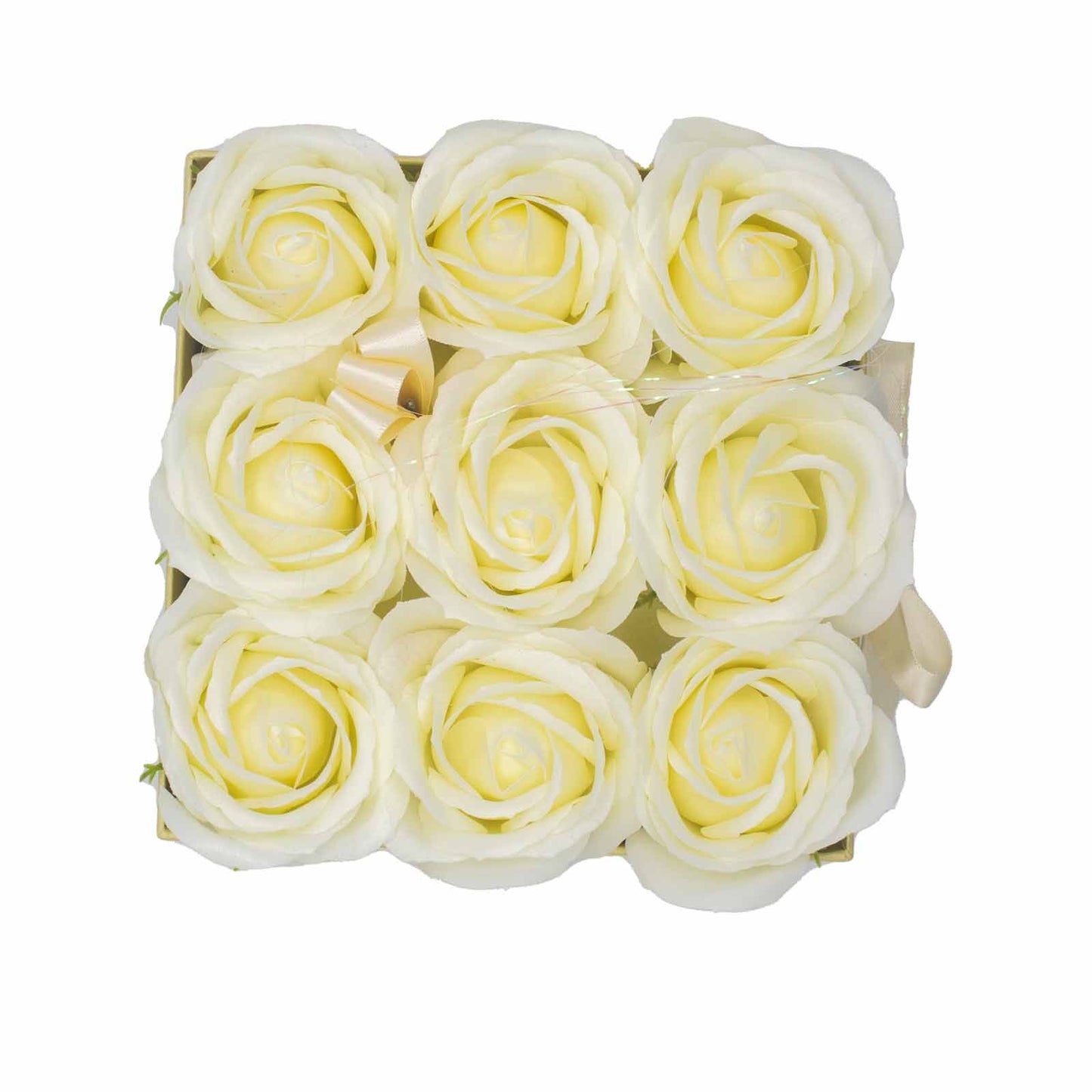 Soap Flower Gift Bouquet – 9 Cream Roses Elegant Anniversary Gift (Square Box)