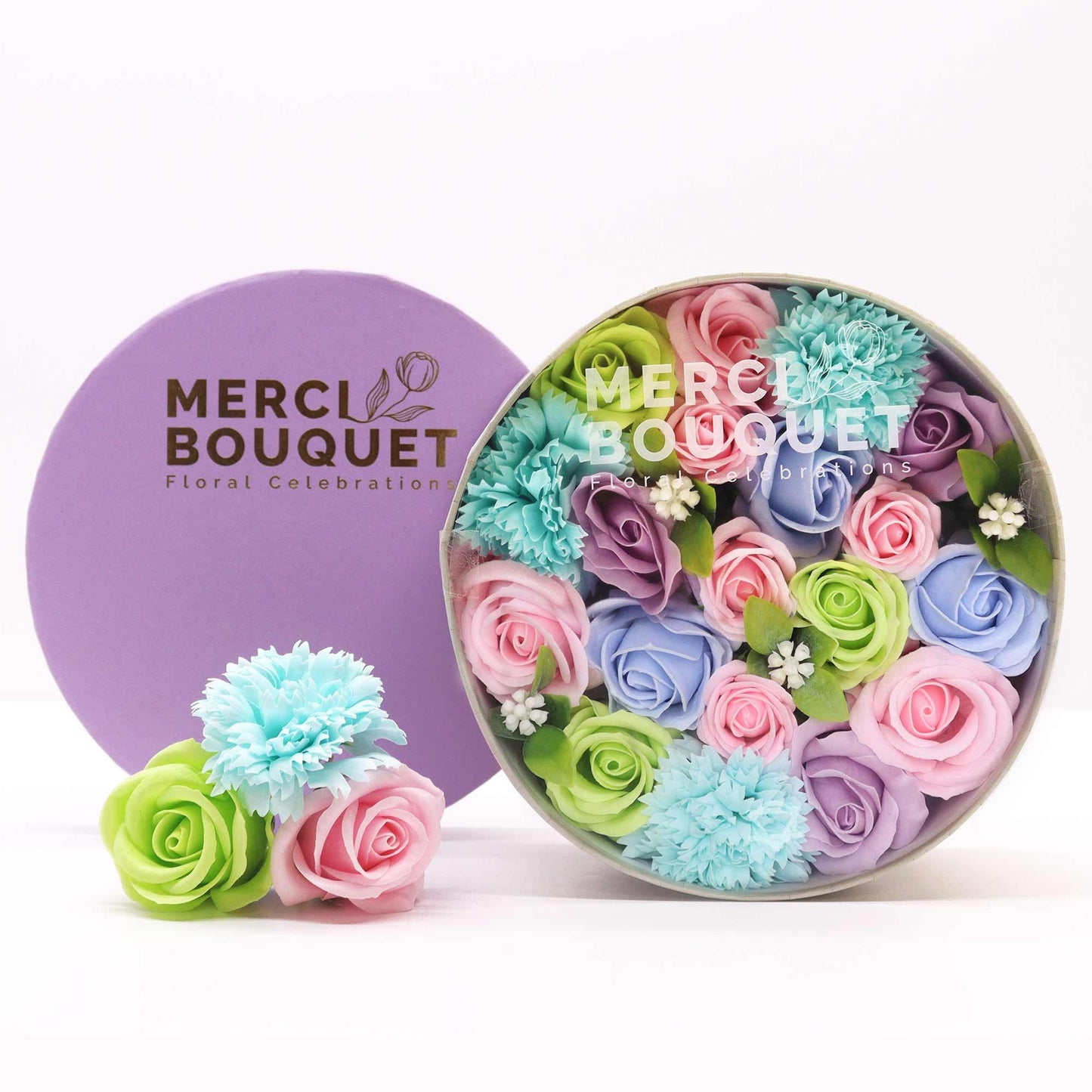 Blue Romantic Soap Flowers in Round Box – Gentle & Peaceful Gift