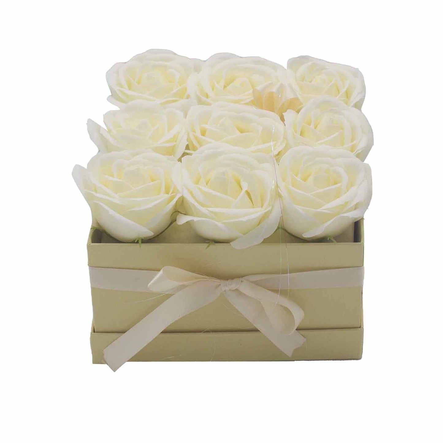 Soap Flower Gift Bouquet – 9 Cream Roses Elegant Anniversary Gift (Square Box)