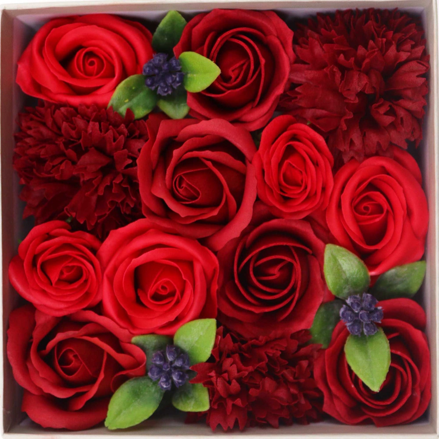 Square Box Soap Flower Bouquet – Classic Red Roses Valentine Gift
