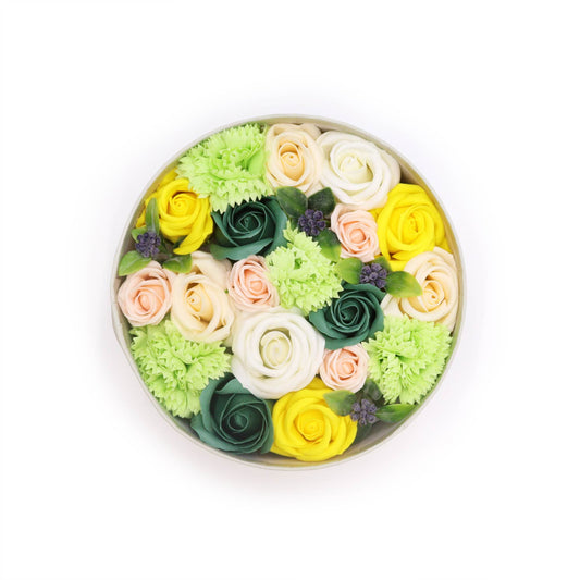Spring Celebration Soap Flowers – Yellow & Green Round Gift Box