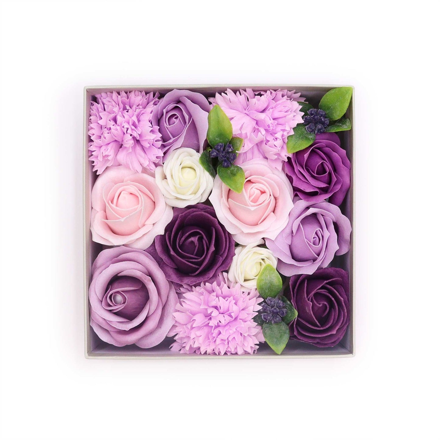 Square Box – Lavender Rose & Carnation Romantic Soap Flower Gift
