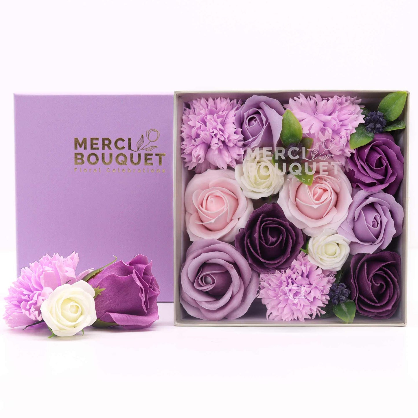 Square Box – Lavender Rose & Carnation Romantic Soap Flower Gift