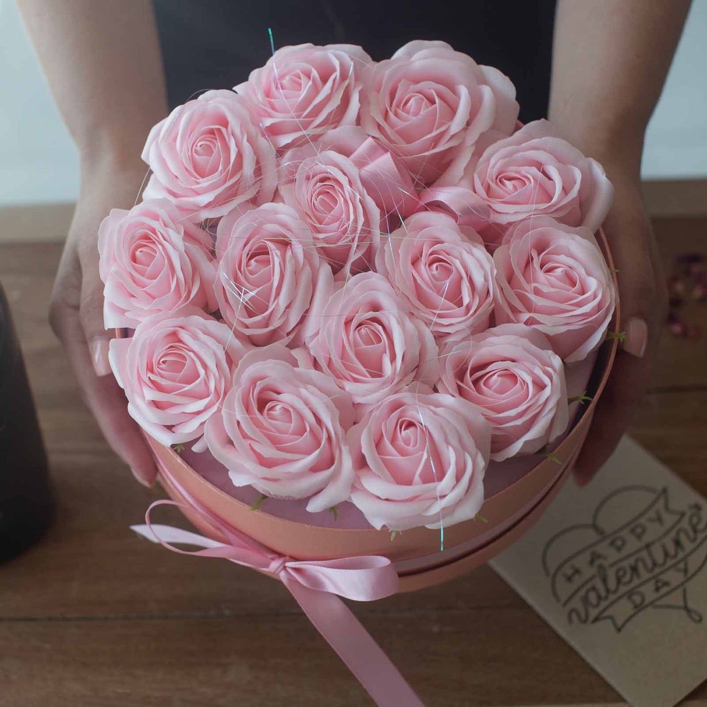 Soap Flower Gift Bouquet – 13 Pink Roses Romantic Heart Gift