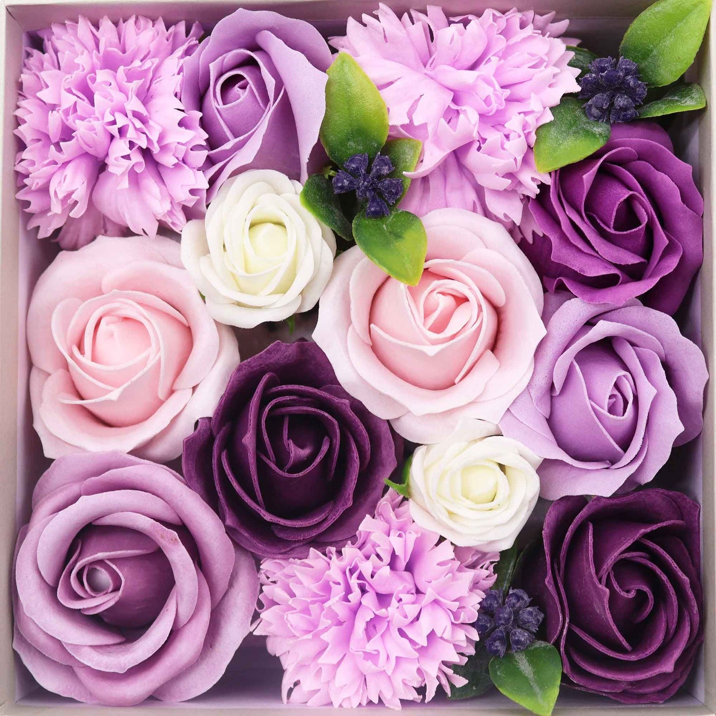 Square Box – Lavender Rose & Carnation Romantic Soap Flower Gift