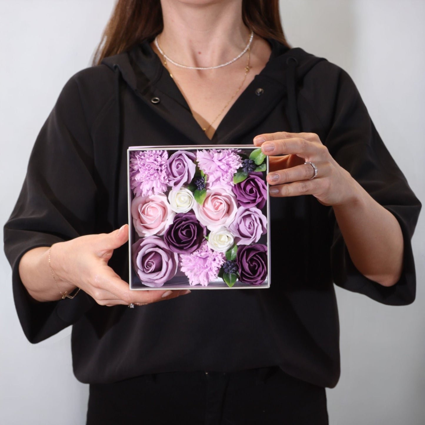 Square Box – Lavender Rose & Carnation Romantic Soap Flower Gift