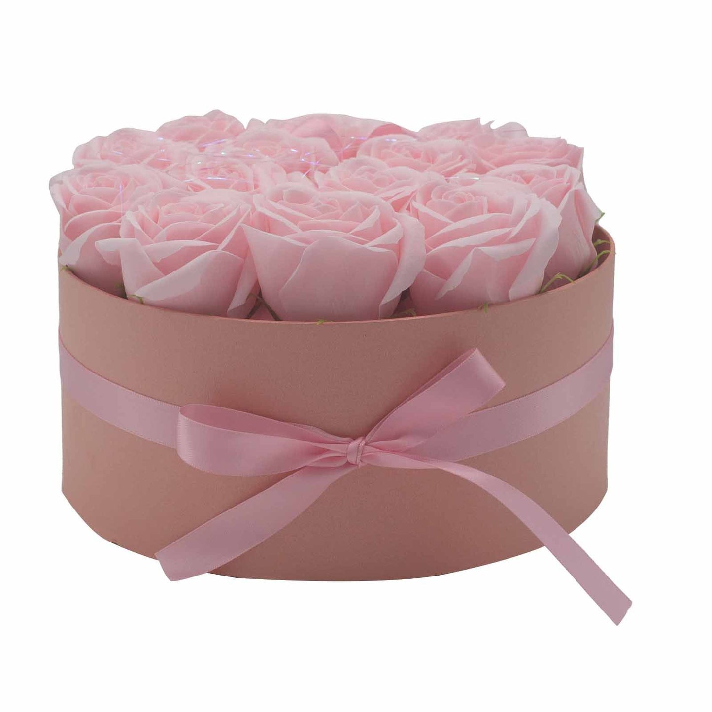 Soap Flower Gift Bouquet – 14 Pink Roses Luxury Valentine Gift (Round Box)