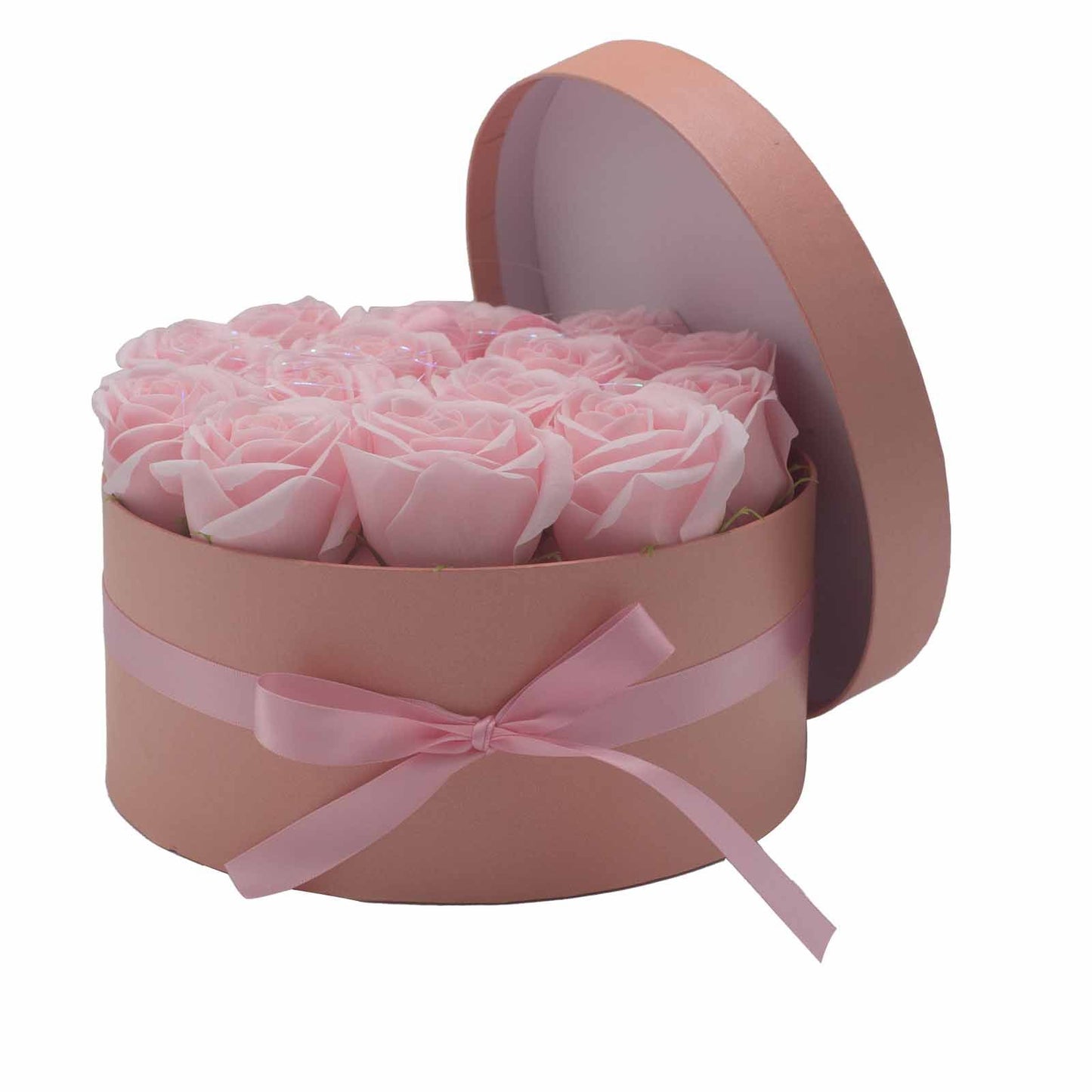 Soap Flower Gift Bouquet – 14 Pink Roses Luxury Valentine Gift (Round Box)