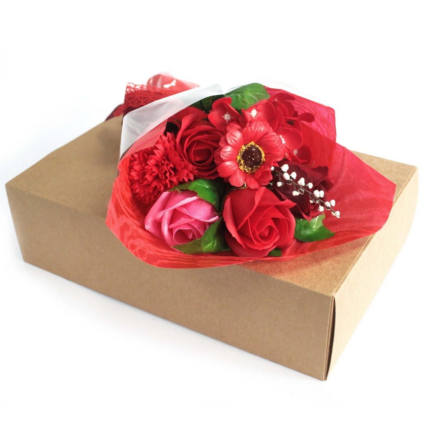 Boxed Hand Soap Flower Bouquet – Red Roses Romantic Valentine Gift