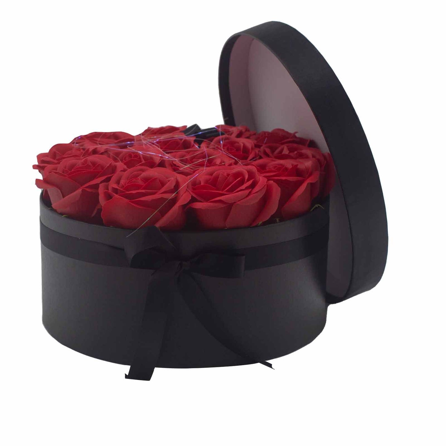 Soap Flower Gift Bouquet – 14 Red Roses Romantic Valentine Gift (Round Box)