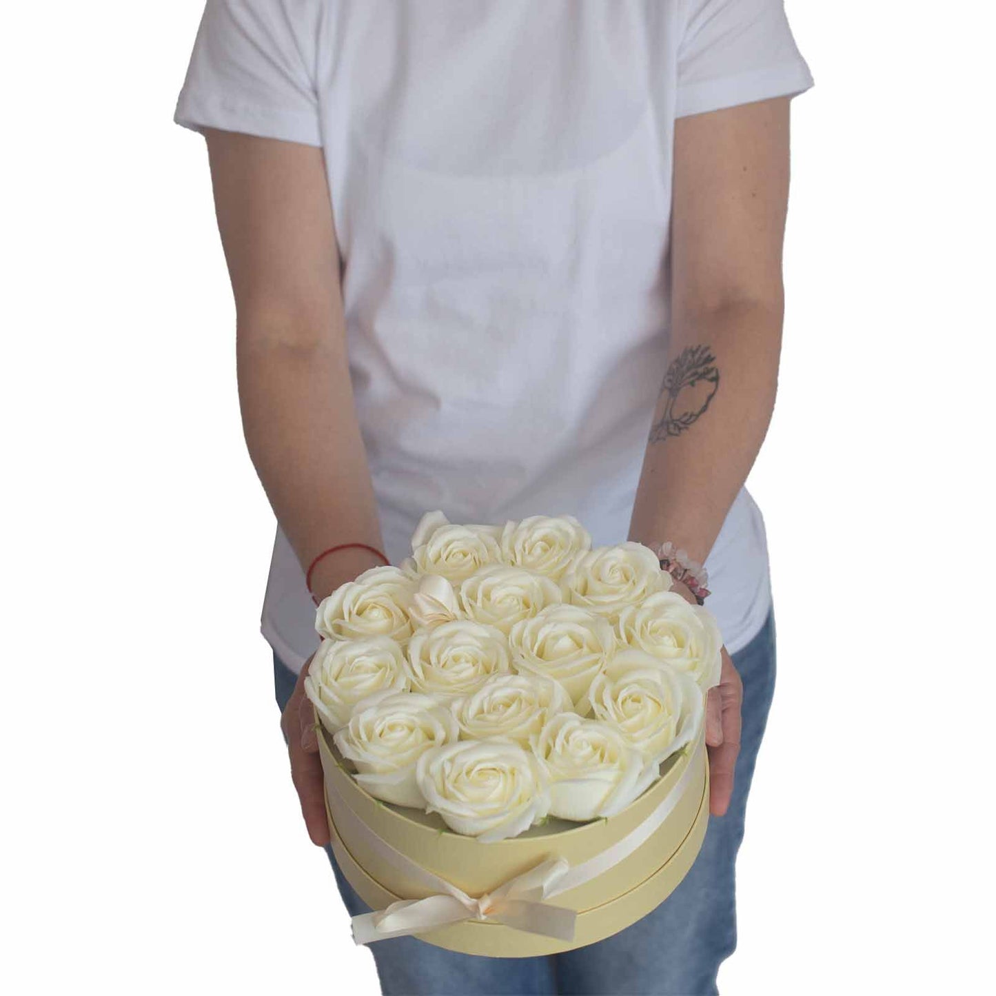 Soap Flower Gift Bouquet – 9 Cream Roses Elegant Anniversary Gift (Square Box)