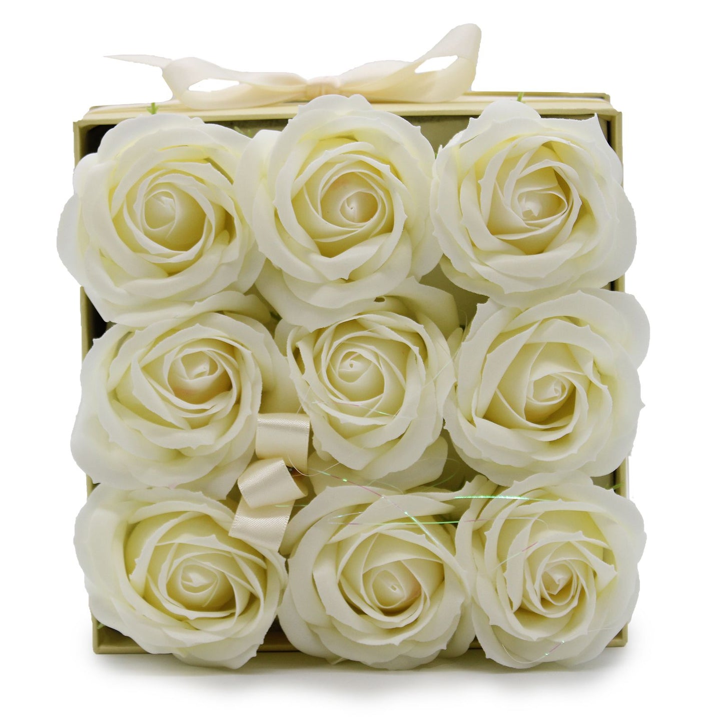 Soap Flower Gift Bouquet – 9 Cream Roses Elegant Anniversary Gift (Square Box)