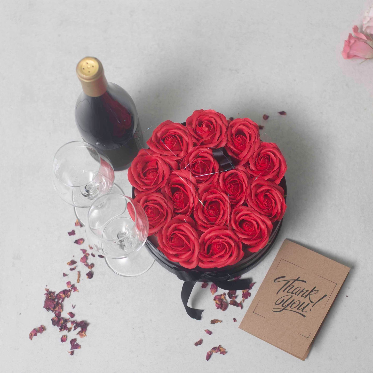 Soap Flower Gift Bouquet – 14 Red Roses Romantic Valentine Gift (Round Box)