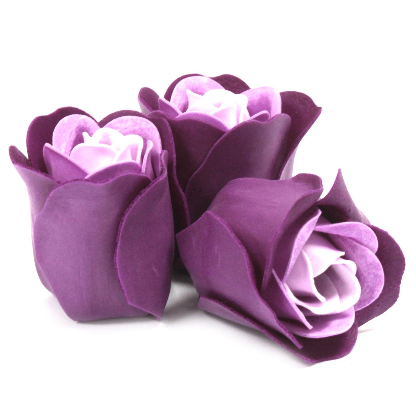 Heart Box of 3 Lavender Rose Soap Flowers – Tranquil Romantic Gift