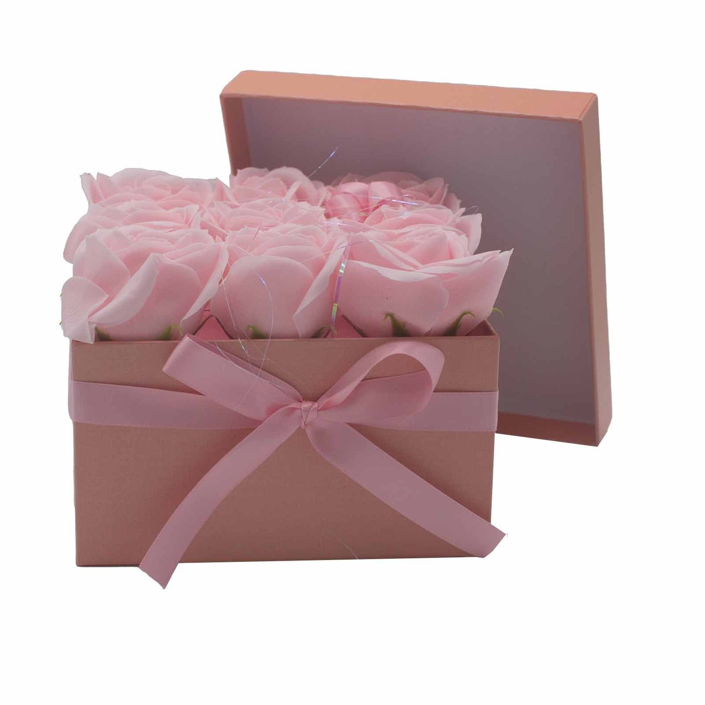 Soap Flower Gift Bouquet – 9 Pink Roses Sweet Love Gift (Square Box)