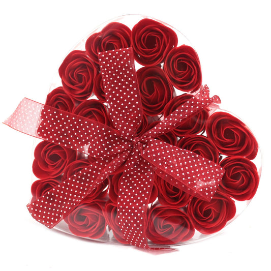 Heart Box of 24 Red Rose Soap Flowers – Bold Passionate Gift