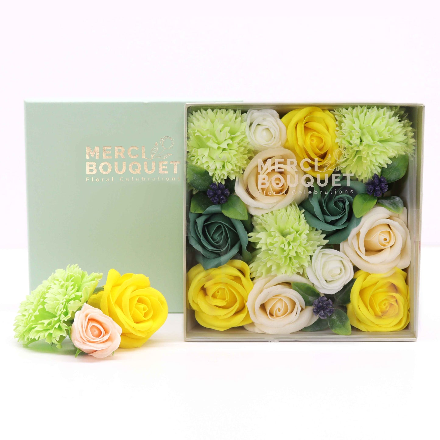 Square Box – Spring Celebrations Yellow & Green Roses Cheerful Love Gift