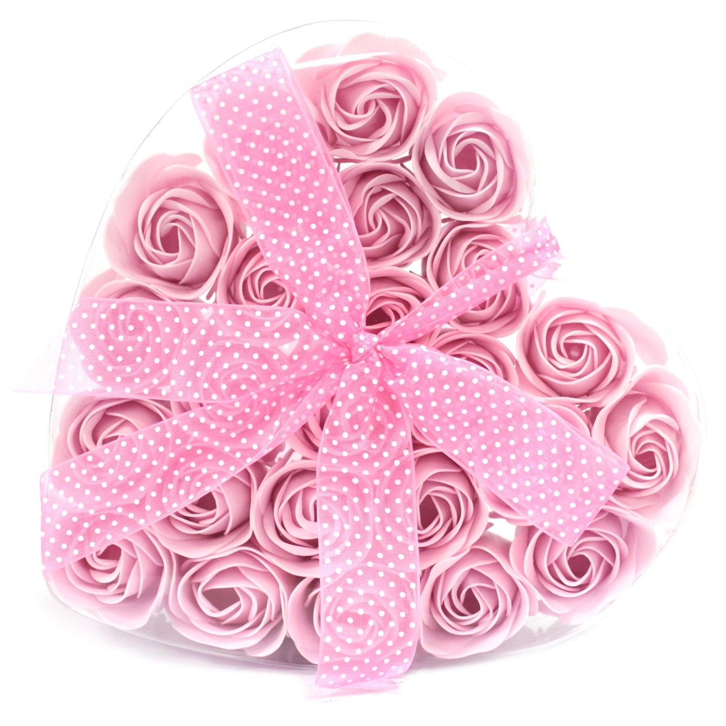 Heart Box of 24 Pink Rose Soap Flowers – Soft & Sweet Love