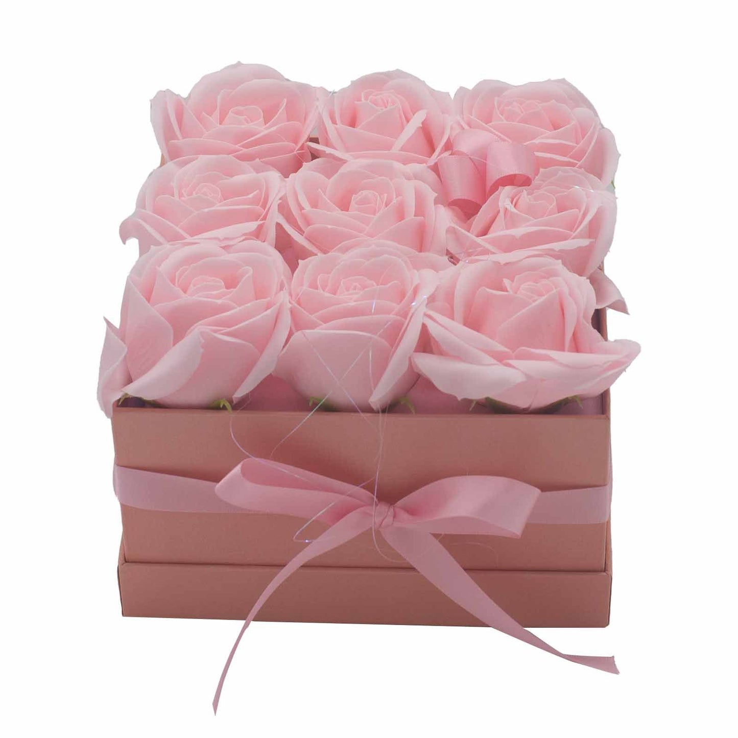 Soap Flower Gift Bouquet – 9 Pink Roses Sweet Love Gift (Square Box)