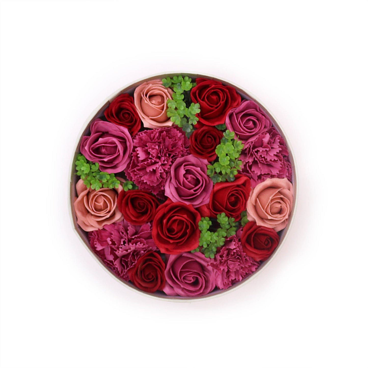 Romantic Vintage Roses in Round Gift Box – Soap Flower Arrangement