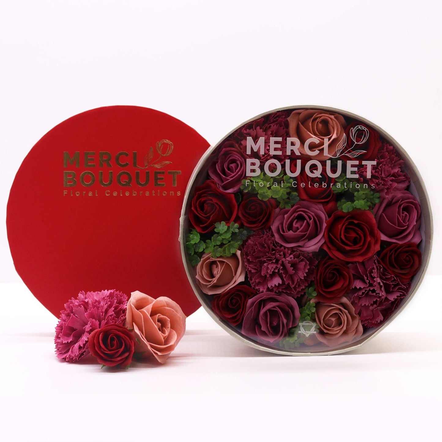 Romantic Vintage Roses in Round Gift Box – Soap Flower Arrangement