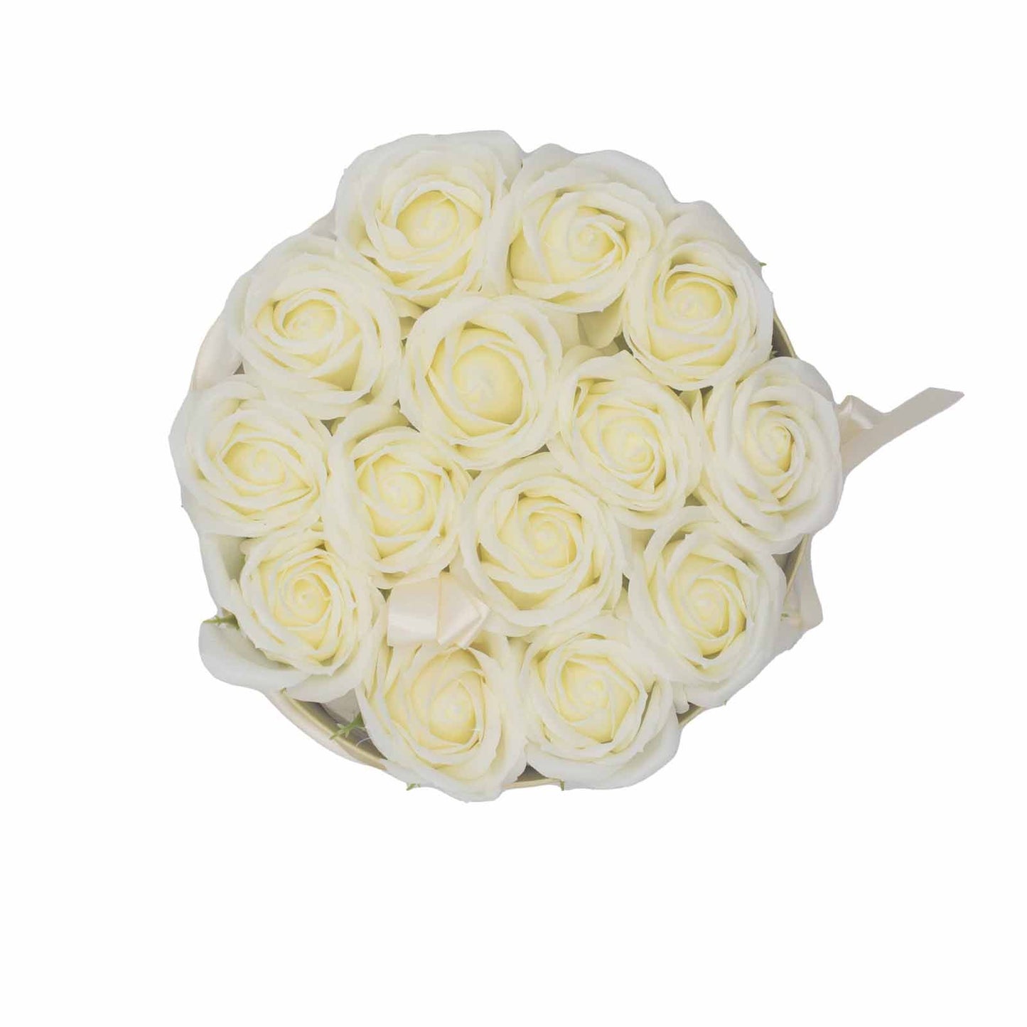 Soap Flower Gift Bouquet – 14 Cream Roses Luxury Valentine Gift (Round Box)