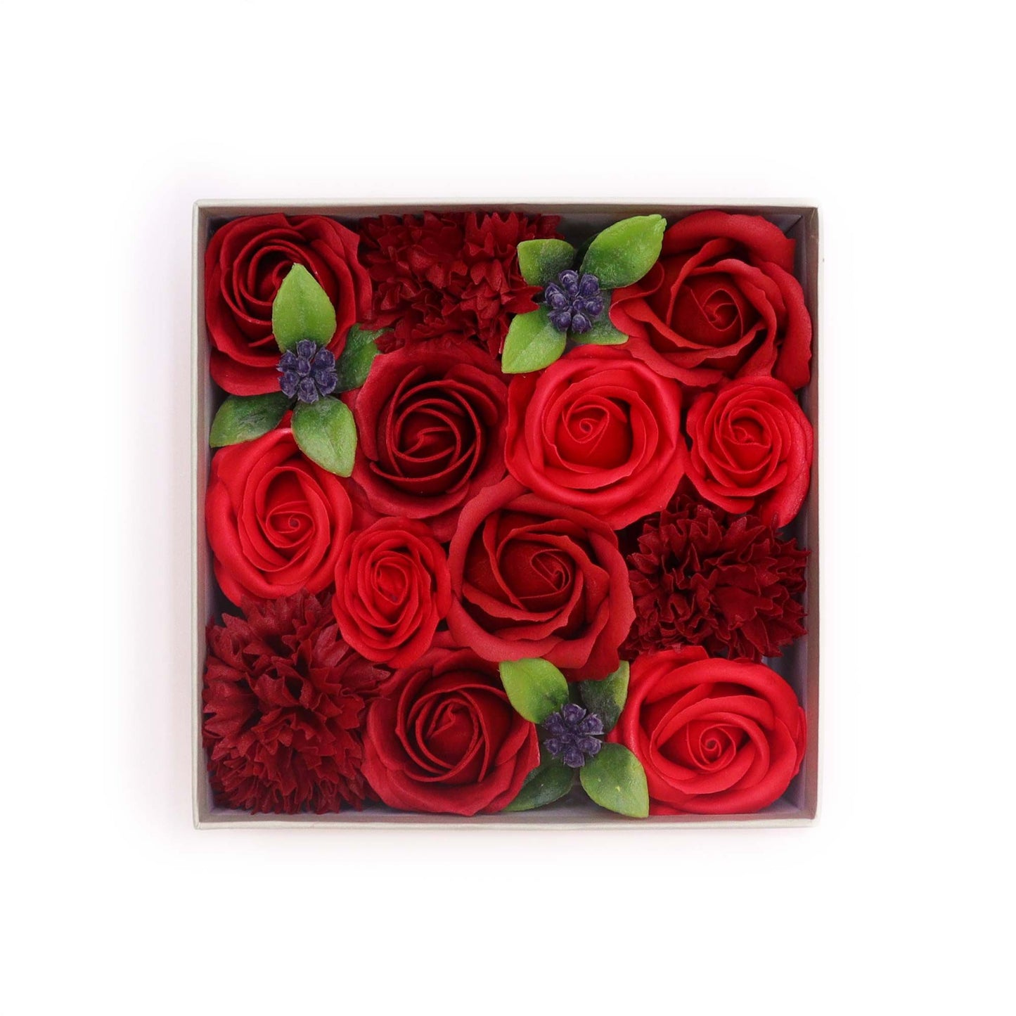 Square Box Soap Flower Bouquet – Classic Red Roses Valentine Gift